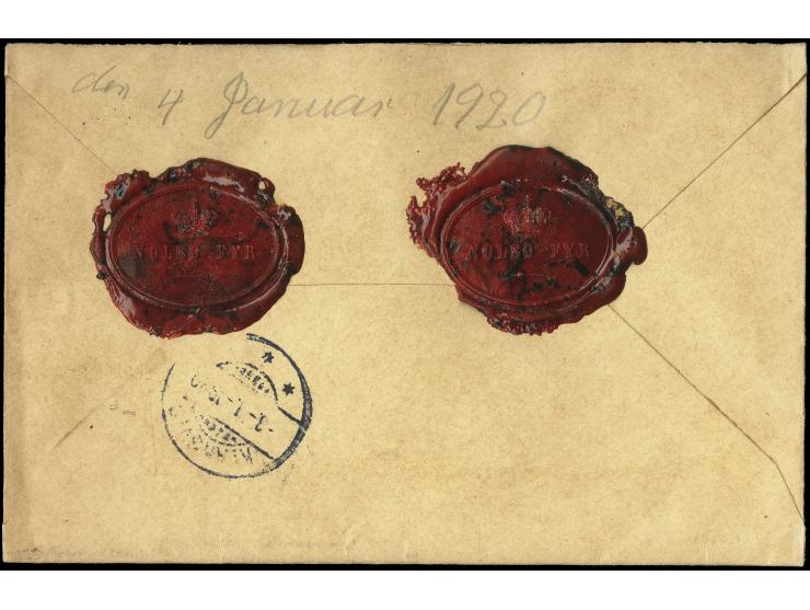 "THORSHAVN 30.12.19" on Christian 30 øre green/grey on money letter to Kalsø with arrival mark