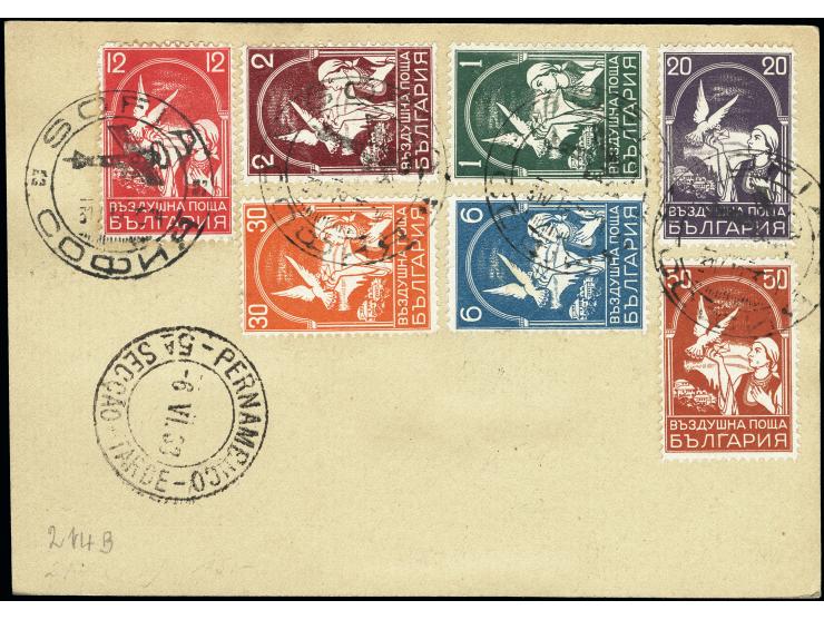 Bulgarien: 1933, 2. SAF, Auflieferung Friedrichshafen bis Recife, R-Ganzsachenkarte 1 mit u.a. vorder- und rückseitig kpl. Fl