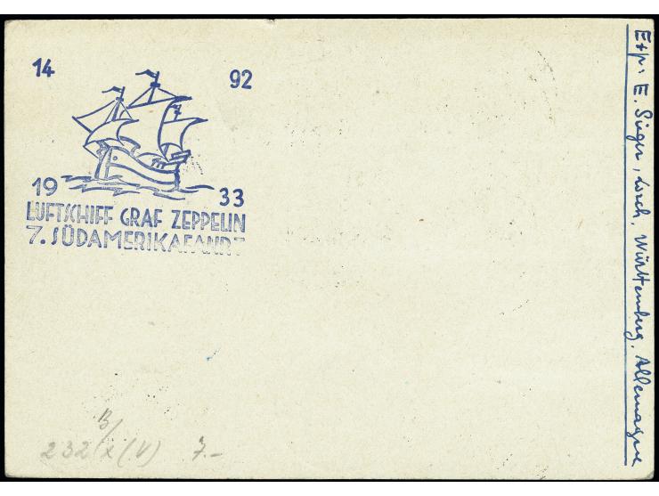 Marokko, frz. Post: 1933, 7. SAF, Auflieferung Friedrichshafen bis Recife, R-Karte mit u.a. Flugpost 10 Fr., alle Stempel vor