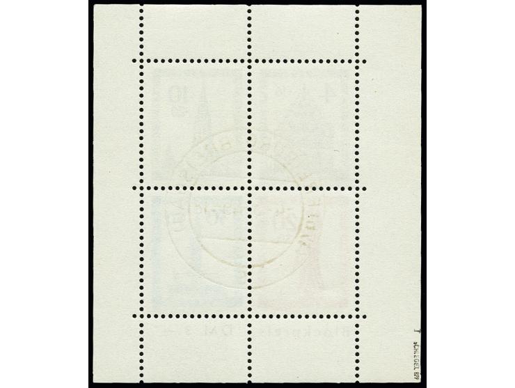 Freiburg-Block gezähnt mit Plattenfehler "Sirene neben Sockel des Engels" (20 Pfg.-Wert), sauber gestempelt, tadellos, sign. 