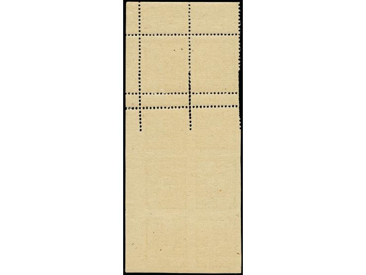 8 Pfg. dunkelgelborange im senkrechten 8er-Block aus der rechten oberen Bogenecke, durch verschobener Zähnung vier Werte unge