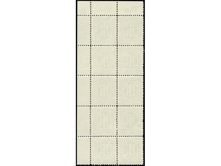 80 Pfg. schwarzviolettultramarin, gez. L 11:11 1/2 im senkrechten 10er-Block aus der rechten oberen Bogenecke mit roter Bogen