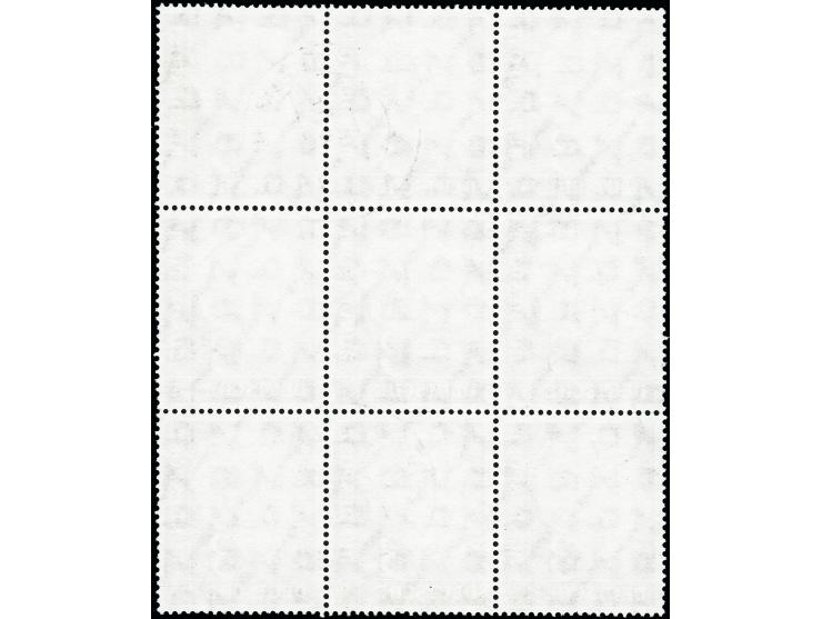Heuss 3 M. im 9er-Block, sauber gestempelt, übliche Zähnung, sonst einwandfrei, nicht häufige Einheit