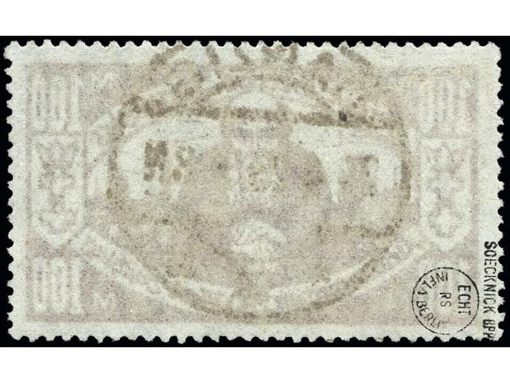 1923, Kleinrentnerhilfe 50 M. mit Plattenfehler „linke Krone rechts unten gebrochen“ (Feld 46) und zeitgerechter Entwertung „