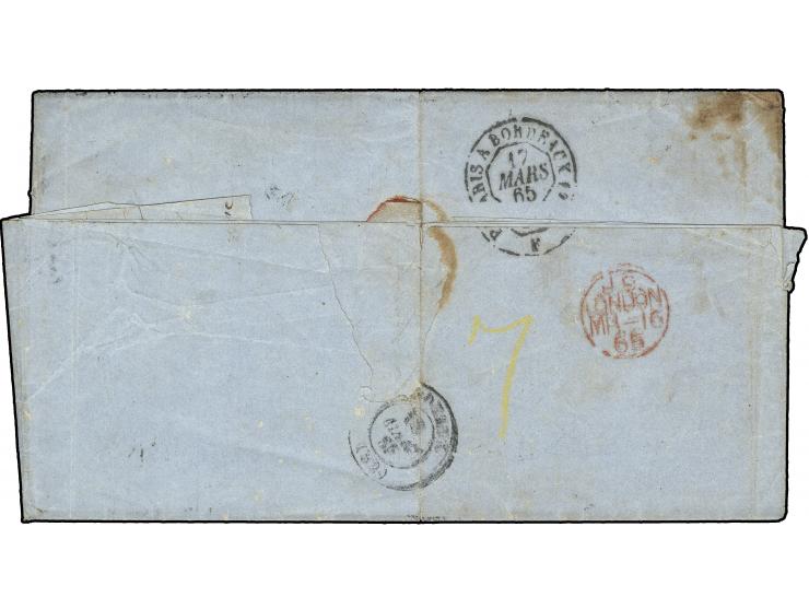 SHIPMAIL LA GUAYRA-St. THOMAS: 1864/67, 2 r. green, tied by quite clear Caracas double circle to entire letter 1866 to France