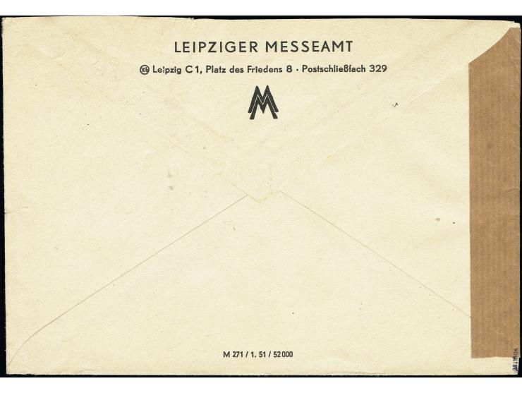 1948, Leipziger Frühjahrsmesse 50 Pfg. dunkelkobalt mit Stempel „LEIPZIG 23.4.51“ als portogerechte Einzelfrankatur auf Brief