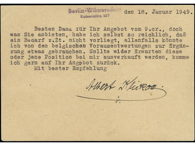 Vorläufer: 1949, SBZ Maschinenaufdruck-Ganzsachenkarte 5 Pfg. mit portogerechter Zusatzfrankatur von „BERLIN-WILMERSDORF 19.1