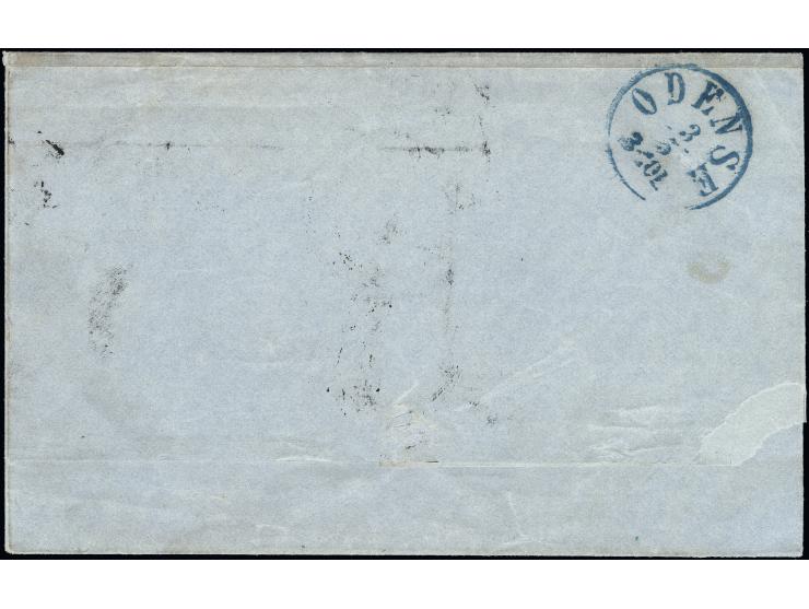 1¼ Schilling grün in Mischfrankatur mit Dänemark 1864, 4 Skilling rot, beide mit Nummer "179" und nebengesetztem Aufgabestemp