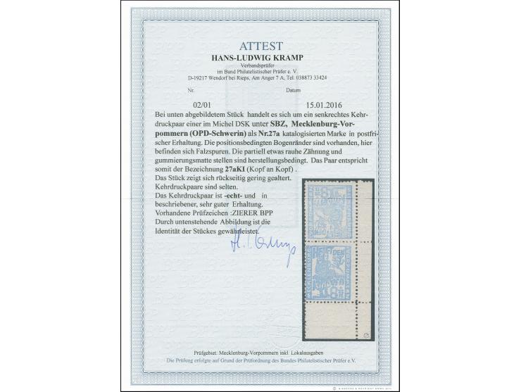 8 Pfg. hellultramarin im senkrechten Kehrdruckpaar (Kopf an Kopf zusammenhängend) aus der rechten unteren Bogenecke, postfris