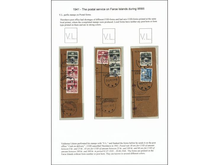 PERFINS: 1940/41, three pieces franked with 30, 45 and 60ø, consisting of 20 on 1ø together with vertical pair Numeral 5ø, 20