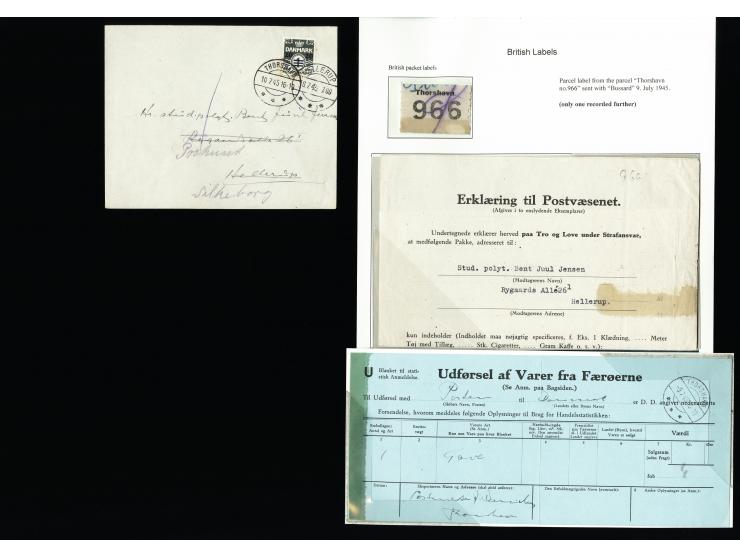 1945, 10.7, 20 on 1ø tied by cds. "THORSHAVN 10.7.45" to by postmaster J. Danielsen, who writes to a friend in Denmark that h