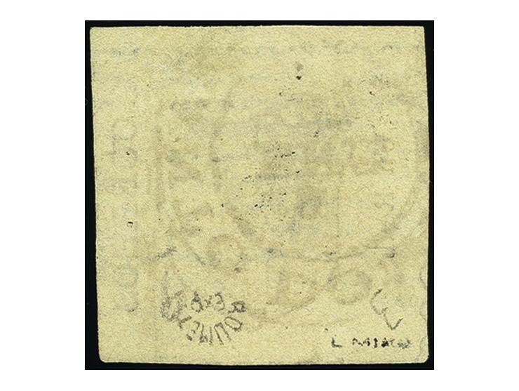 1865, Coat of Arms, typographed on laid paper, Un Real black on straw, position 3 on the sheet of 10 subjects, fresh colour w