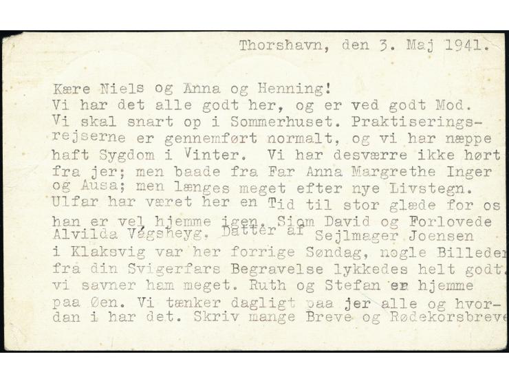 1941, 3.5, 50 on 5ø and 60 on 6ø tied by Klipfisk cds. "THORSHAVN 3.5.41" as additional franking to Postal Stationery card 10