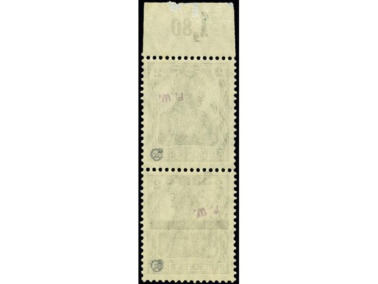 2 Pfg., Type I im senkrechten Oberrandpaar, die obere Marke ohne Aufdruck, postfrisch, Oberrand mit kleinen Fehlern, Marken t
