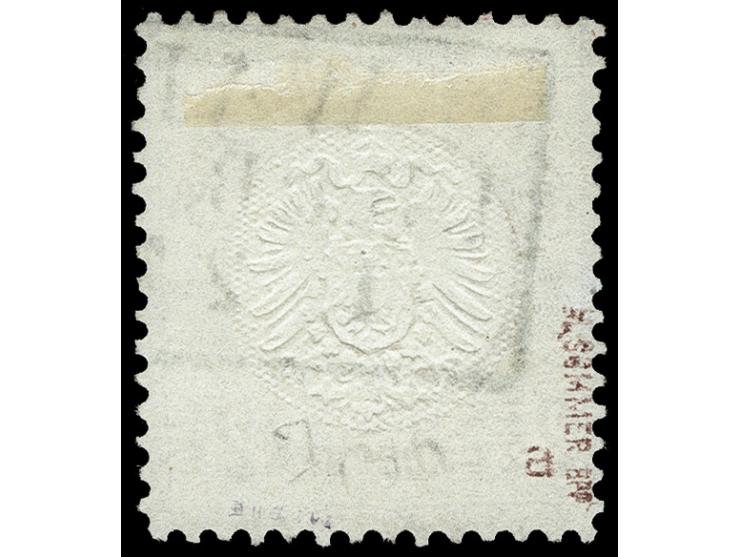 2 ½ Gr. braun mit Plattenfehler „Farbfleck über N in GROSCHEN“, sauber gestempelt, einwandfrei, Fotoattest Sommer BPP (2007)
