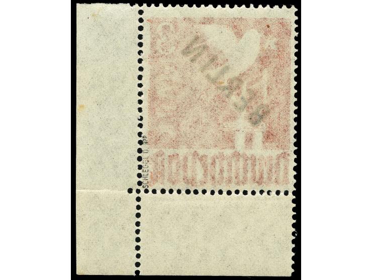 3 M. mit Plattenfehler "Strich an Bildrand über Kopf der Taube", postfrisch aus der rechten unteren Bogenecke (Rand vorgefalt