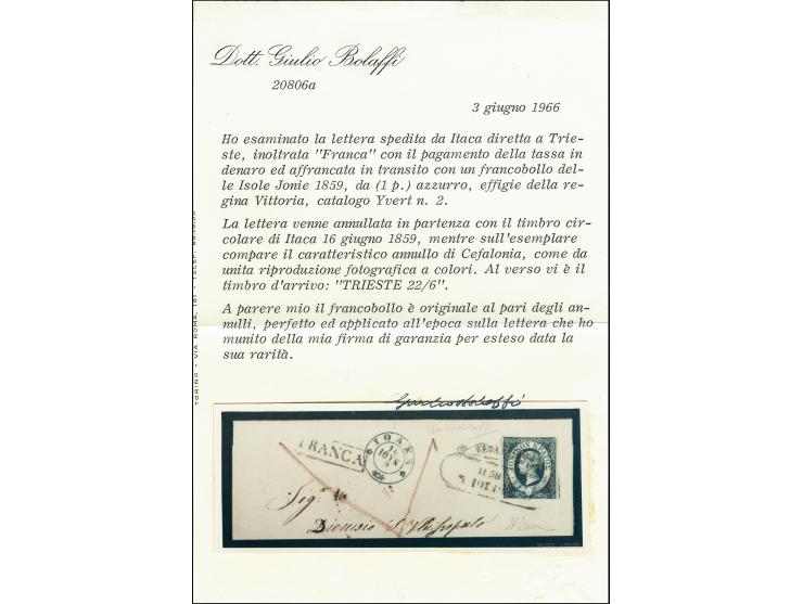 IONIAN ISLANDS-AUSTRIA, 1859, Entire prepaid letter from "ITAKA 16 JUNE (5)9" to Triest, as usual franked in transit (the lit