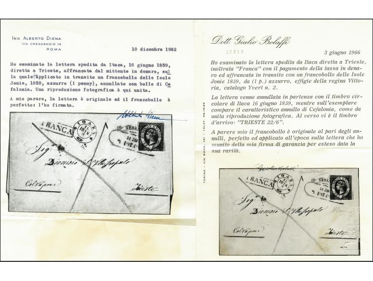 IONIAN ISLANDS-AUSTRIA, 1859, Entire prepaid letter from "ITAKA 16 JUNE (5)9" to Triest, as usual franked in transit (the lit