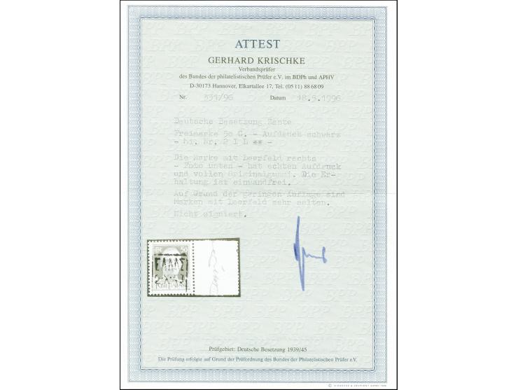 1943, 50C. schwarzer Aufdruck mit Leerfeld rechts, postfrisch, tadellos, Fotoattest Krischke BPP (1996)