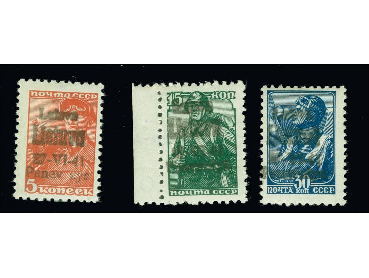 1941, Handstempelaufdruck 5-30K., posftrisch, 15 K. mit linkem Seitenrand, postfrisch, tadellos, Fotoattest Krischke BPP (199