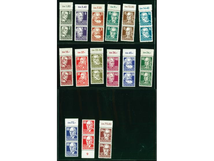 1953, Köpfe II 2-84 Pfg. kpl. in senkrechten Paaren, bis auf 80 Pfg. rot je mit Oberrand, dabei 25 Pfg. mit Plattenfehler "F 