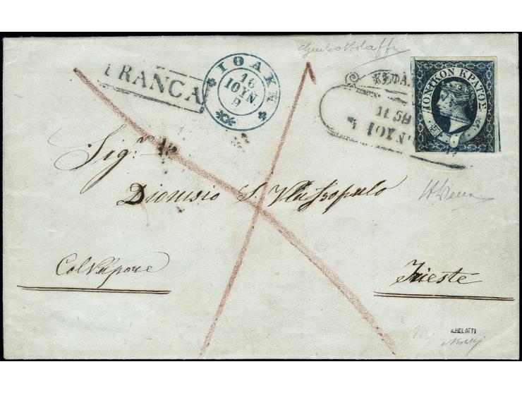 IONIAN ISLANDS-AUSTRIA, 1859, Entire prepaid letter from "ITAKA 16 JUNE (5)9" to Triest, as usual franked in transit (the lit