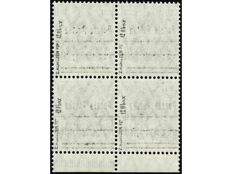 1918, Germania 20 pfg. blue, pre-war printing, block of four from positions 86-87 and 96-97 with bottom sheet margin, mint ne