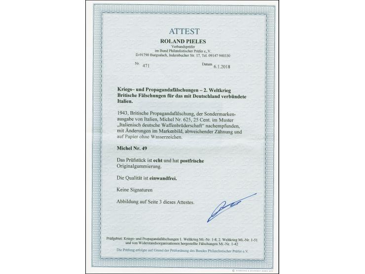 1943, Waffenbrüderschaft Hitler Mussolini 25C. mit rechtem Seitenrand, postfrisch, tadellos, im Seitenrand sign. Colla sowie 