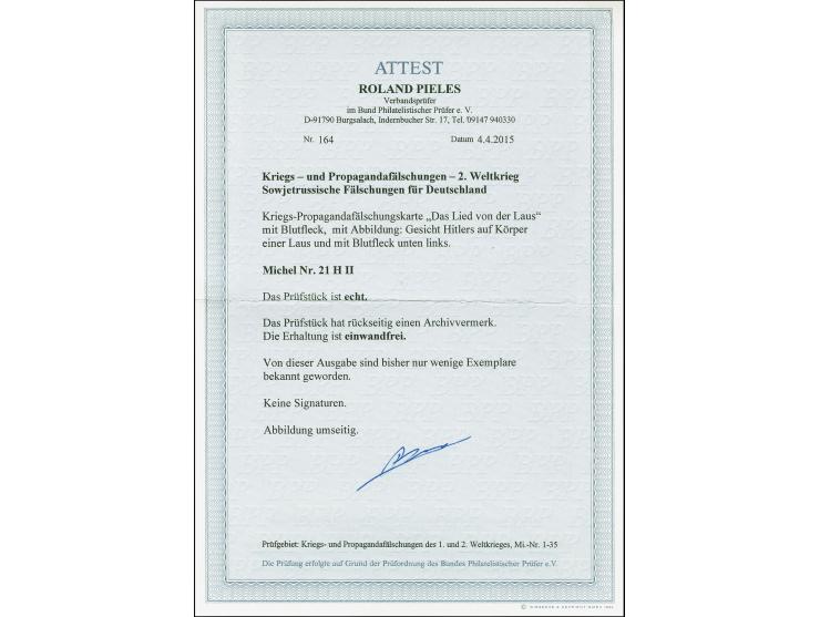 Karte "MGH" im Markenfeld, "Das Lied von der Laus mit Blutfleck", ungebraucht, rückseitig Archivierungsvermerk, tadellos, ein