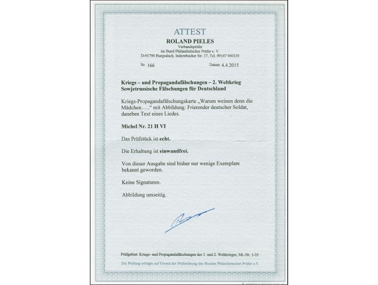 Karte "Warum weinen denn die Mädchen..." mit Druck "MGH" im Markenfeld, ungebraucht, tadellos, eine sehr seltene Karte, Fotoa