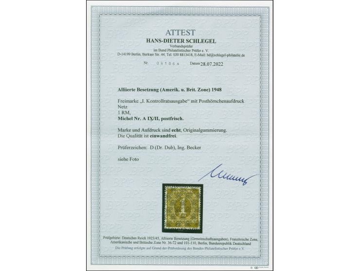 Netz auf Ziffer: 1 M. postfrisch, tadellos, sign. Dr. Dub und Schlegel BPP und Fotoatteste D. Schlegel BPP (2000 und 2022)