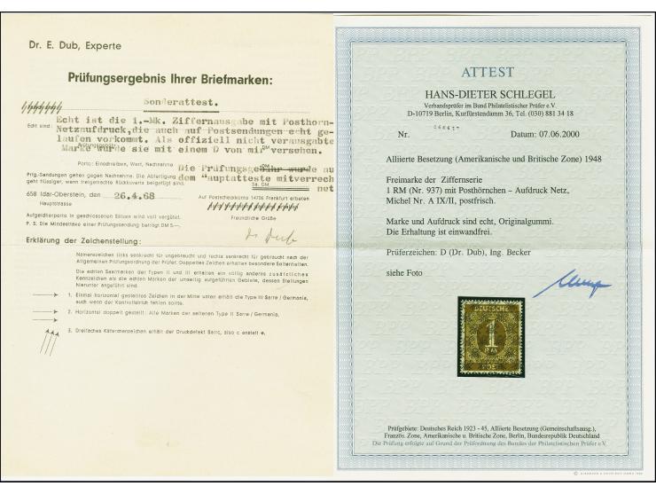 Netz auf Ziffer: 1 M. postfrisch, tadellos, sign. Dr. Dub und Schlegel BPP und Fotoatteste D. Schlegel BPP (2000 und 2022)