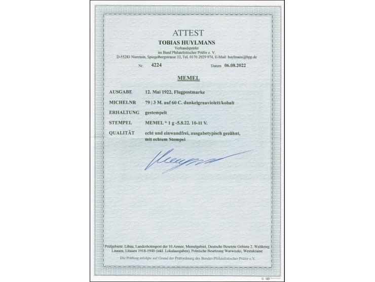 1922, Flugpost 3M., sauber gestempelt, tadellos, ausgabetypisch gezähnt, Fotoattest Huylmans BPP (2022)

 
