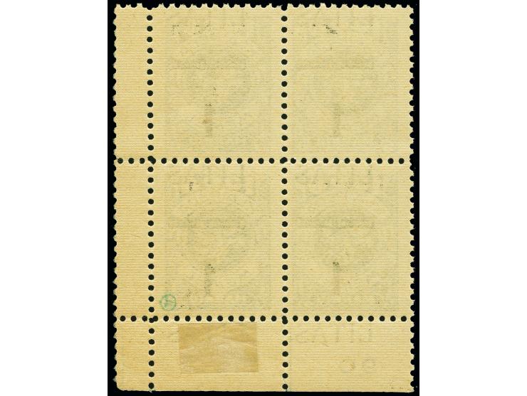 1 LITAS a. 1000 M. im 4er-Block vom unteren Bogenrand, dabei Plattenfehler "Großer weißer Fleck neben 1000", stark verschoben