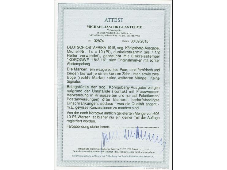 Königsberg-Ausgabe: 1915, Germania 10 Pfennig im waagerechten Paar mit Stempel "KOROGOWE DOA 18.3.16". Beide Marke jeweils mi