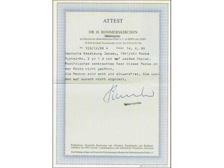 1941, Wappen 1d. rot im senkrechten Paar, waagerecht ungezähnt, postfrisch, zwischen den Marken einmal unauffällig gefaltet, 