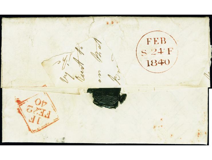 1840, SOUTH AMERICA (Black Ball Line): Folded freight money letter dated "Stratford Jan 13 1840" with adjacent cds. "STRATFOR