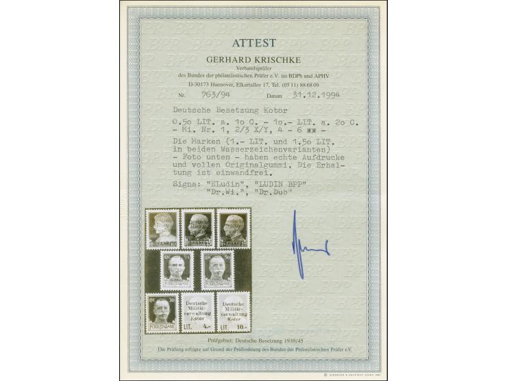 1944, Aufdruckausgabe 0,50 - 10 LIT, kpl. Satz mit allen Wasserzeichenvarianten, postfrisch, tadellos, u.a. sign. Ludin BPP u