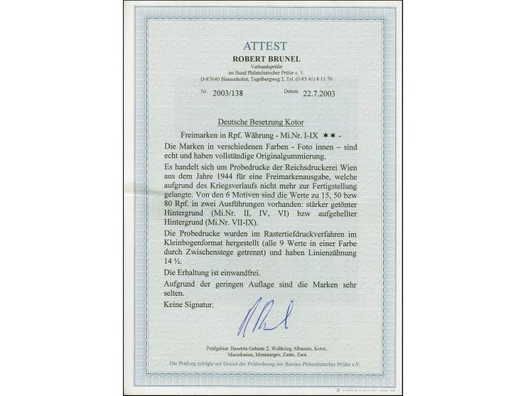 1944, Unverausgabte mit getöntem und aufgehelltem Hintergrund 10-80 Pfg., 9 Werte komplett postfrisch, tadellos, selten, Foto