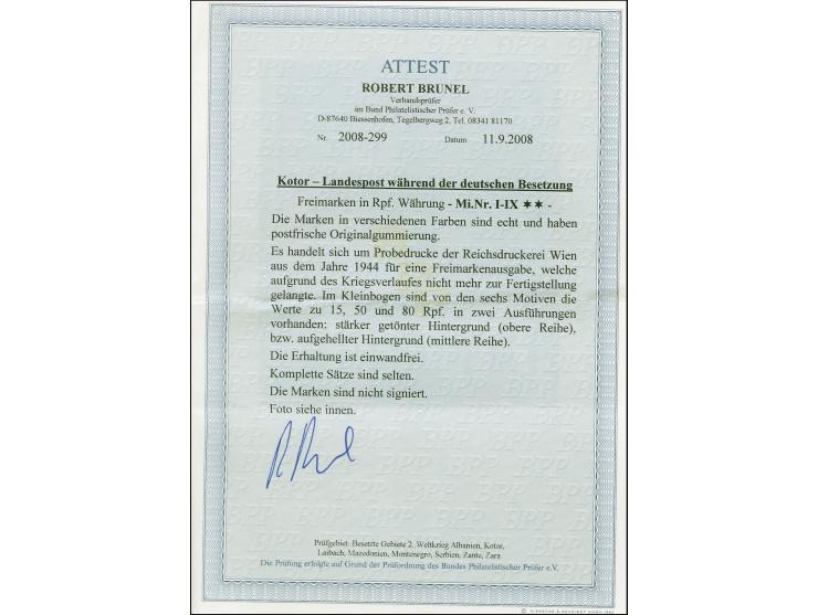 1944, Unverausgabte mit getöntem und aufgehelltem Hintergrund 10-80 Pfg., 9 Werte komplett postfrisch, tadellos, selten, Foto