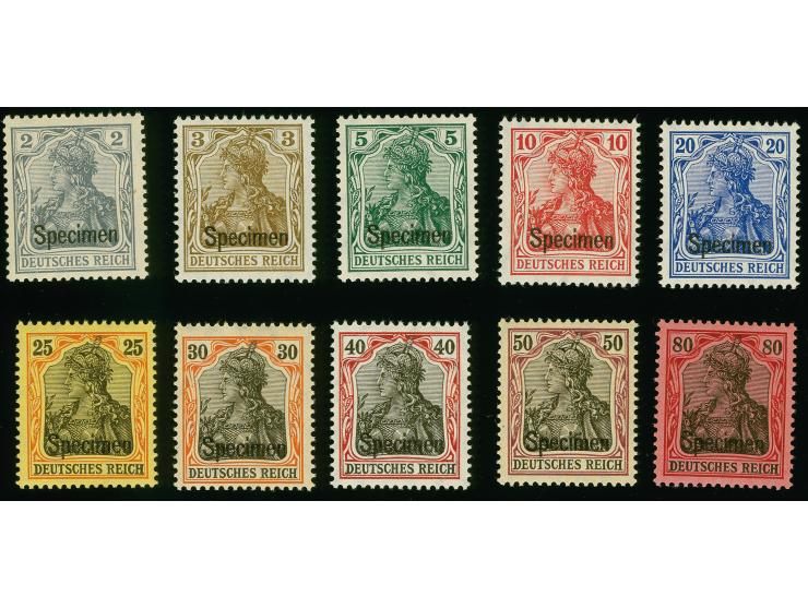 1905 Germania Friedensdruck 2-80 Pfennig mit "Specimen"-Aufdruck komplett (60 Pfennig gibt es nicht mit dem Aufdruck), postfr