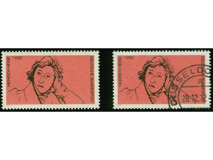 175. Geburtstag von Heinrich Heine 40 Pfg. mit Abart "Farbe Mittelrot (Werteindruck) fehlend", postfrisch und gestempelt "DÜS