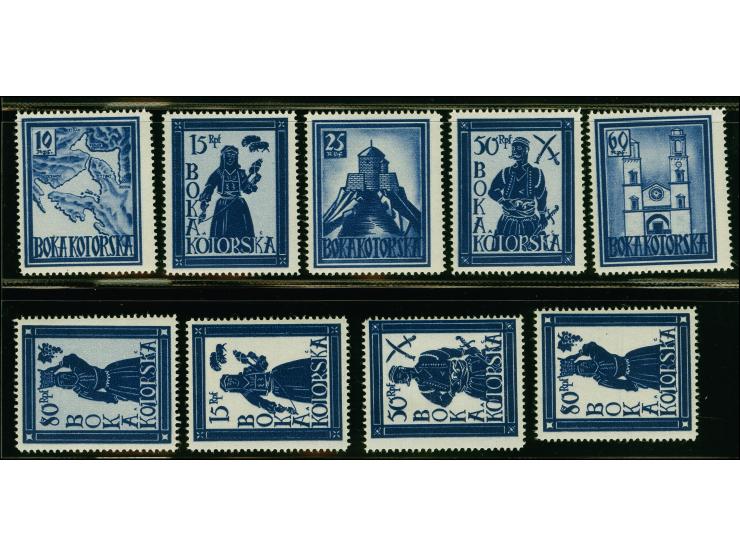 1944, Unverausgabte mit getöntem und aufgehelltem Hintergrund 10-80 Pfg., 9 Werte komplett einheitlich in dunkellilaultramari