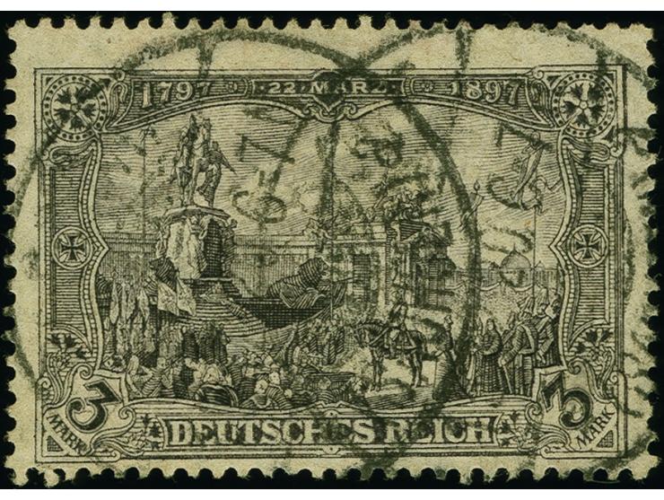 3 Mark schwarzviolettgrau auf Papier mit Wasserzeichen "Ringe", sauber gestempelt, in tadelloser Erhaltung, sehr schönes Exem