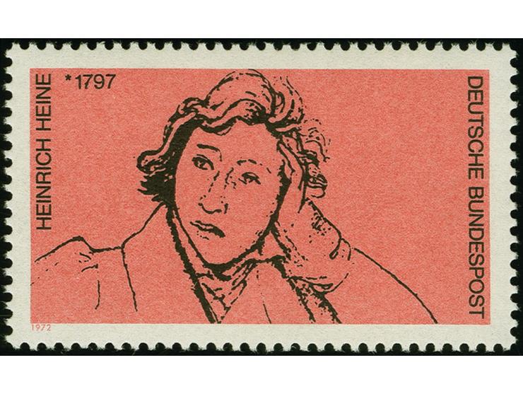 175. Geburtstag von Heinrich Heine 40 Pfg. mit Abart "Farbe Mittelrot (Werteindruck) fehlend", postfrisch und gestempelt "DÜS