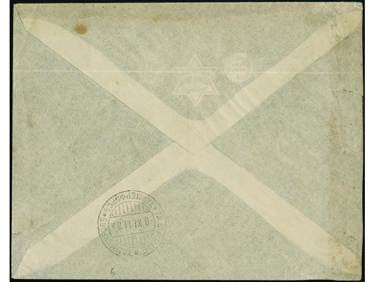 "OKAUKWEJO DSWA 23.9.11" klar auf senkrechtes Paar Kaiseryacht 10 Pfennig mit Wasserzeichen als portogerechte Mehrfachfrankat