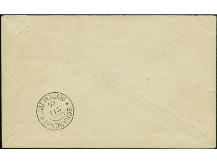 "ITSCHANG (CHINA) DP 29.2.05" mehrfach klar auf Ausgabe 1901 5 Pfennig und drei Einzelwerten 3 Pfennig dunkelockerbraun auf B