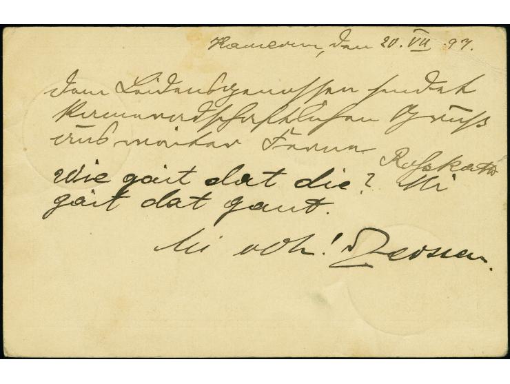 "MSP No. 13 20.7.97" (SMS Hyäne) zweimal klar auf Marine-Ganzsachenkarte 10 Pfg. mit Text (datiert Kamerun) nach Deutschland,