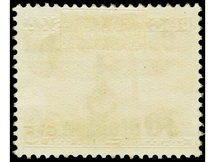 1940, Aufdruckprobe Hoheitsadler mit 26mm Schwingenbreite 30 Gr. auf Port Gdansk Urmarke Sehenswürdigkeiten 5 Gr. schwärzlich