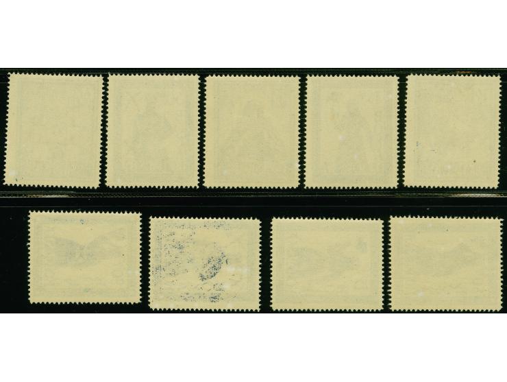 1944, Unverausgabte mit getöntem und aufgehelltem Hintergrund 10-80 Pfg., 9 Werte komplett einheitlich in dunkellilaultramari